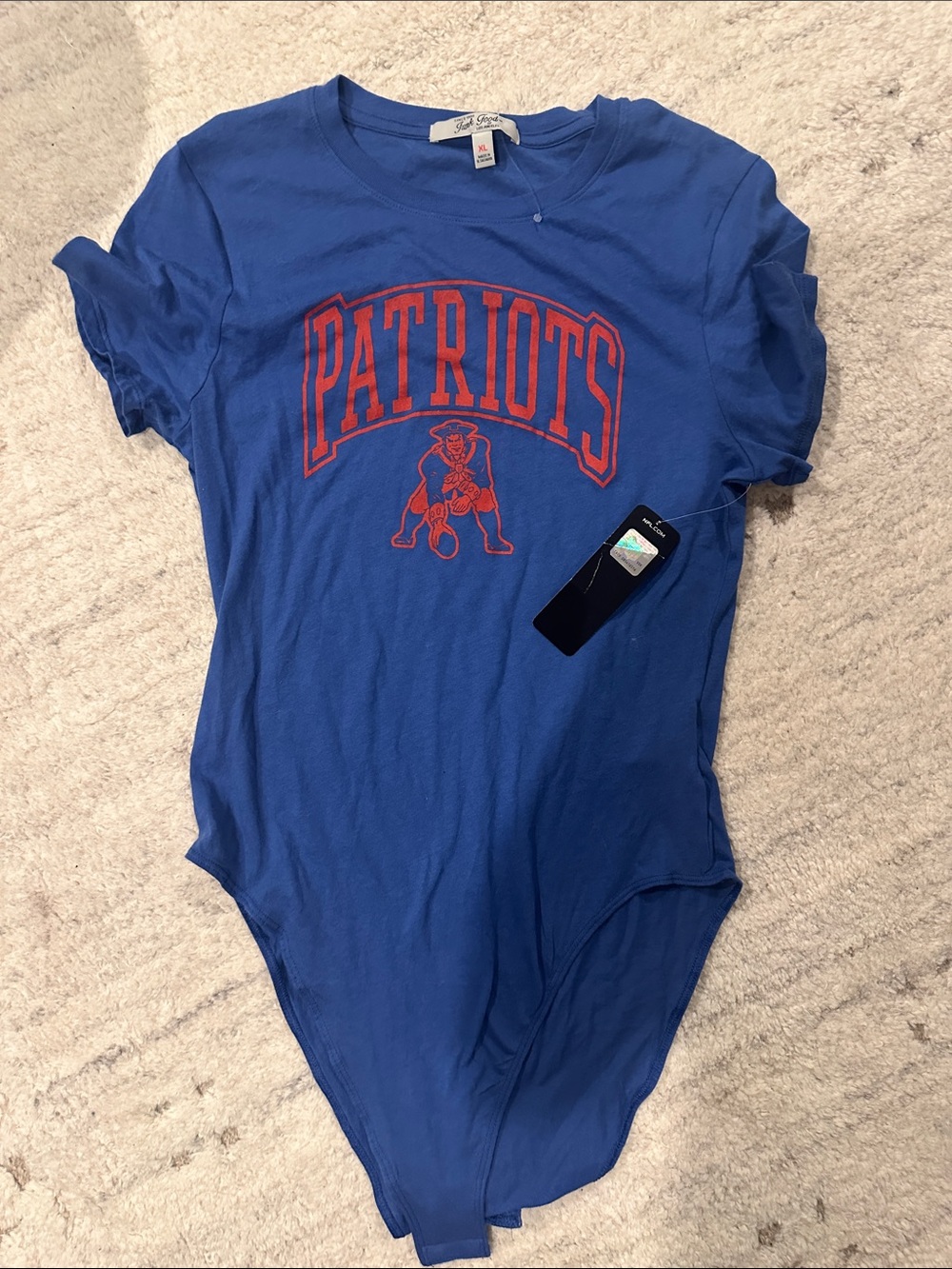 NFL Patriots Blue Short Sleeve Tee Bodysuit with Red Logo